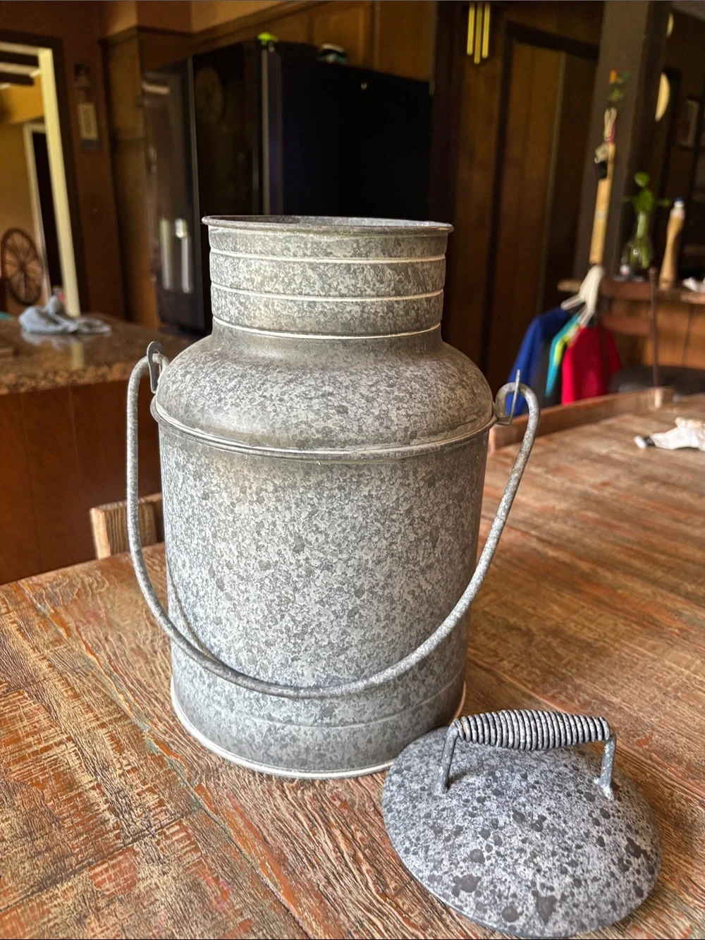 Galvanized Metal Milk Canister - Rustic Gray Home Accent